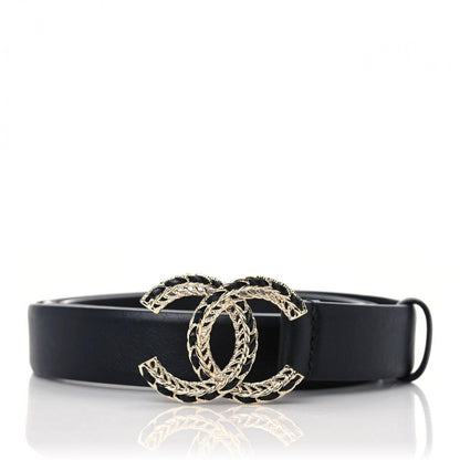 Chanel Calfskin Lambskin CC Chain Belt 95 38 Black Gold 1 of 8