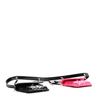Chanel Patent Quilted Belt In Love Double Mini Flap Waist Bag Black Pink 4 of 13