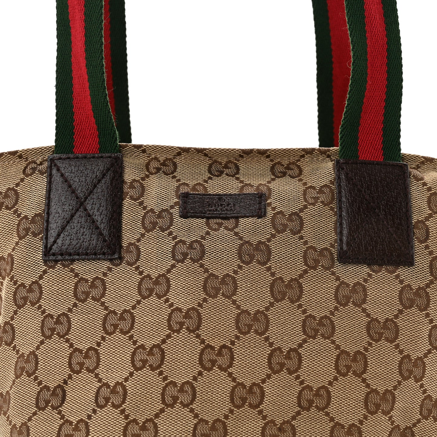 GG Monogram Small Web Handle Bucket Tote Dark Brown