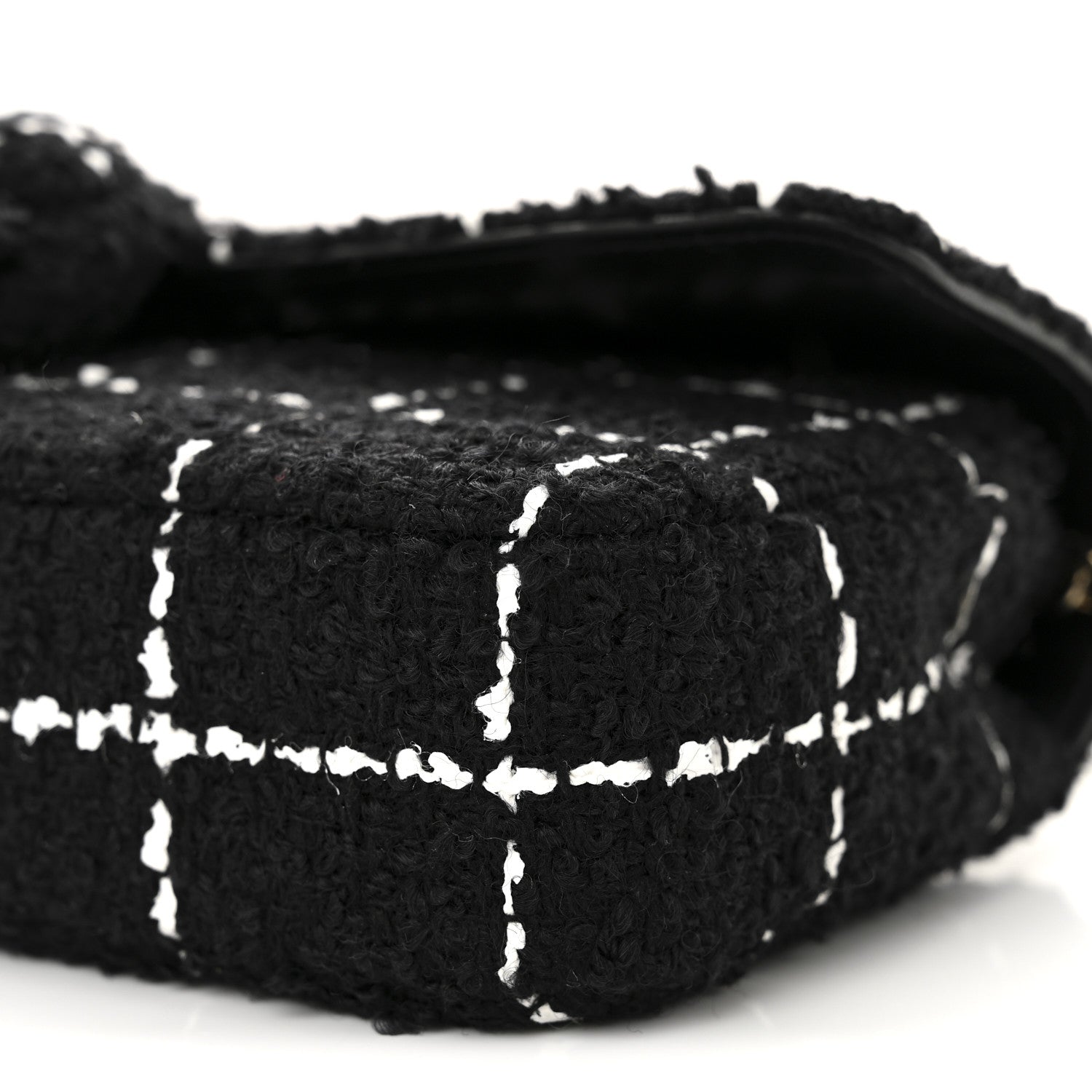 Chanel Tweed Quilted East West Camellia Clutch  Black White 10 of 11