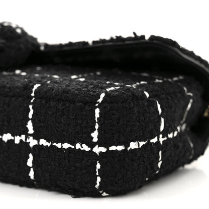 Chanel Tweed Quilted East West Camellia Clutch  Black White 10 of 11
