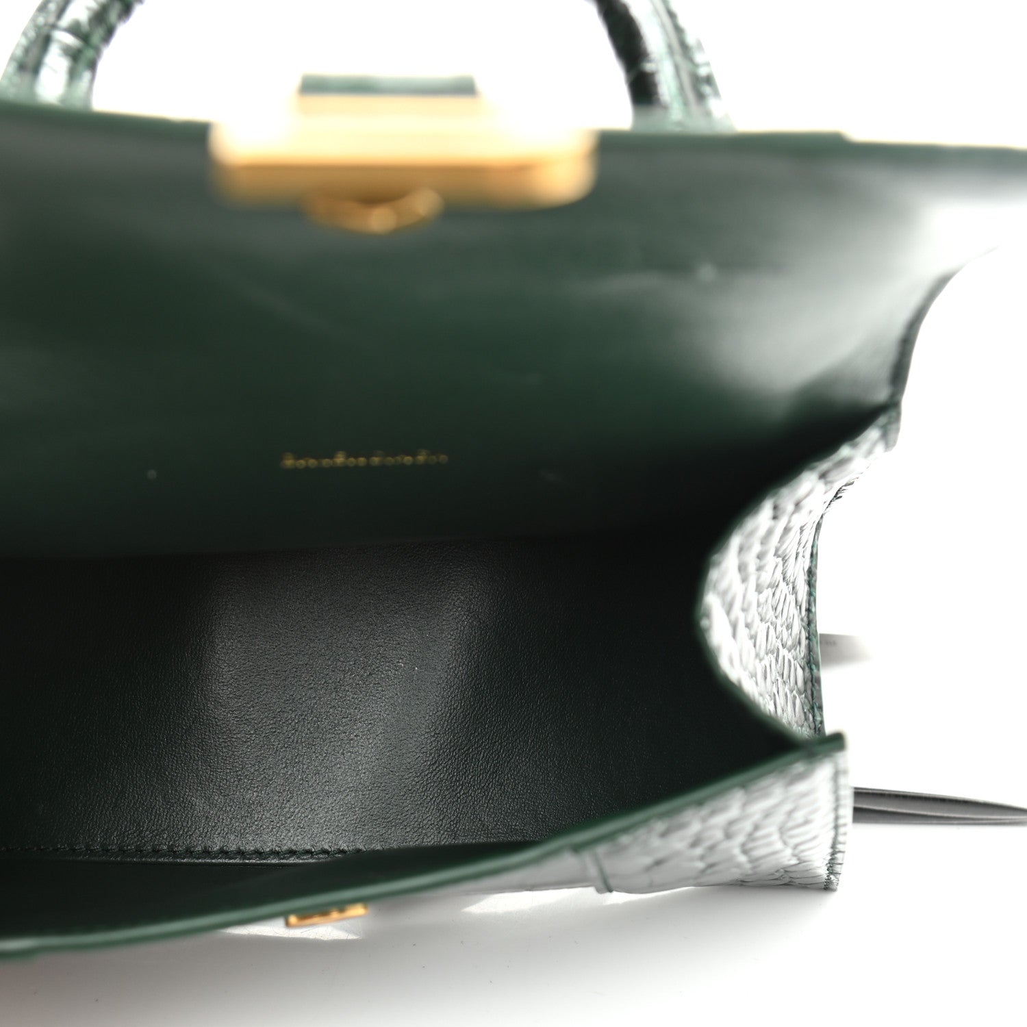 Balenciaga Shiny Calfskin Crocodile Embossed Hourglass Top Handle Bag XS Forest Green 5 of 14