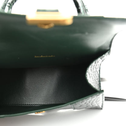 Balenciaga Shiny Calfskin Crocodile Embossed Hourglass Top Handle Bag XS Forest Green 5 of 14