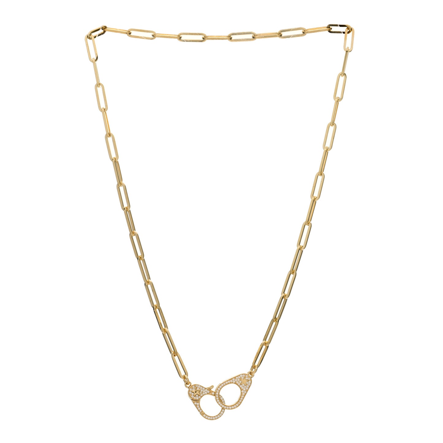 18K Yellow Gold Diamond Medium Clip Chain Sister Hook Necklace