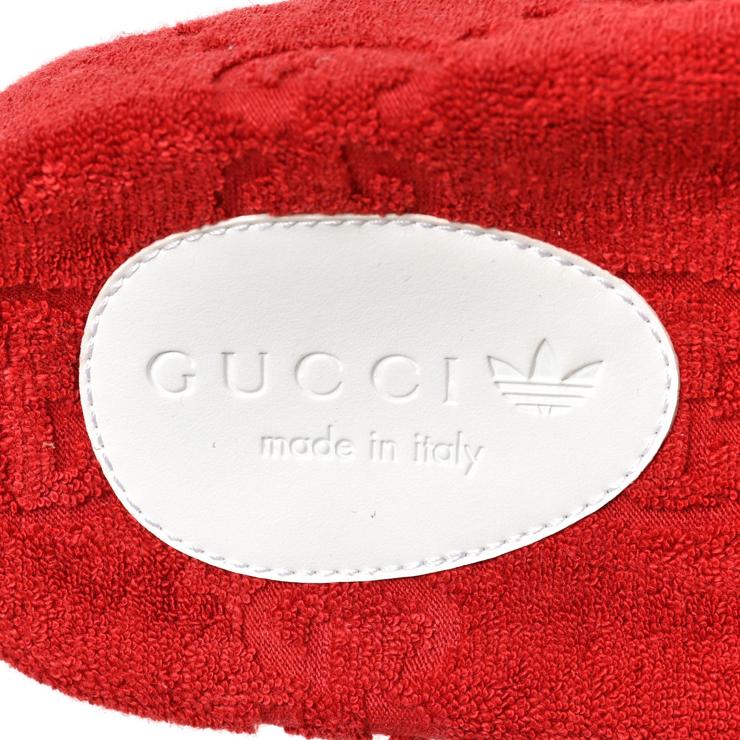 X ADIDAS Terry Cloth Trefoil GG Monogram Mens Platform Sandals 9 Maple Red Off White