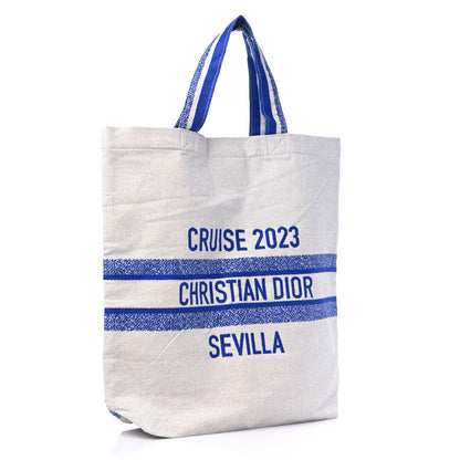 Christian Dior Canvas Print Cruise Tote Ivory Blue 3 of 8