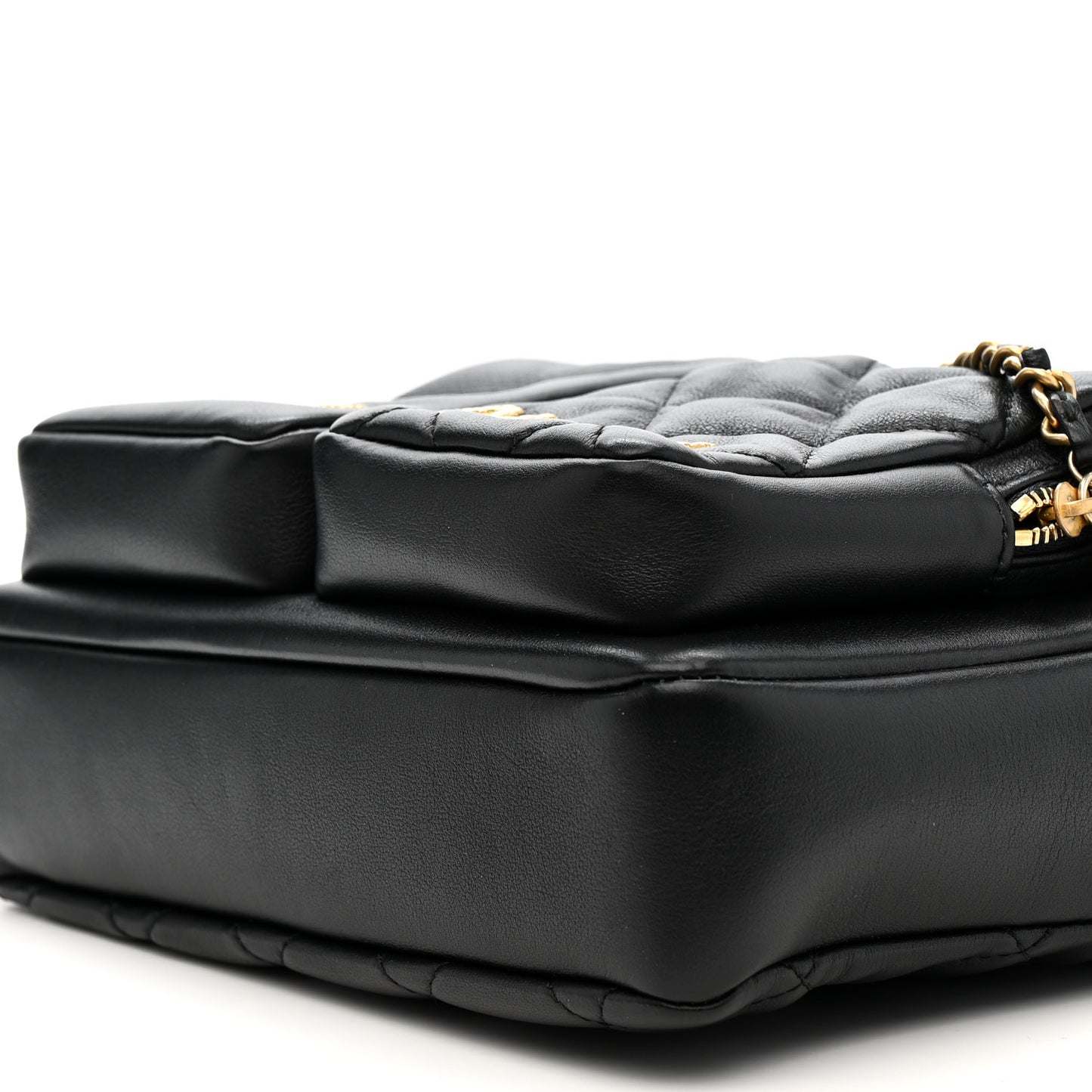 Calfskin Quilted Large Camera Case Black