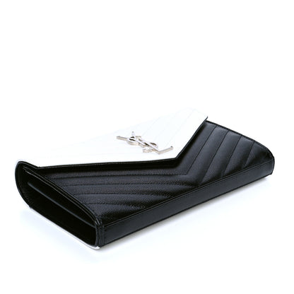 Saint Laurent Grain De Poudre Matelasse Chevron Bi-Color Monogram Chain Wallet White Black 3 of 4
