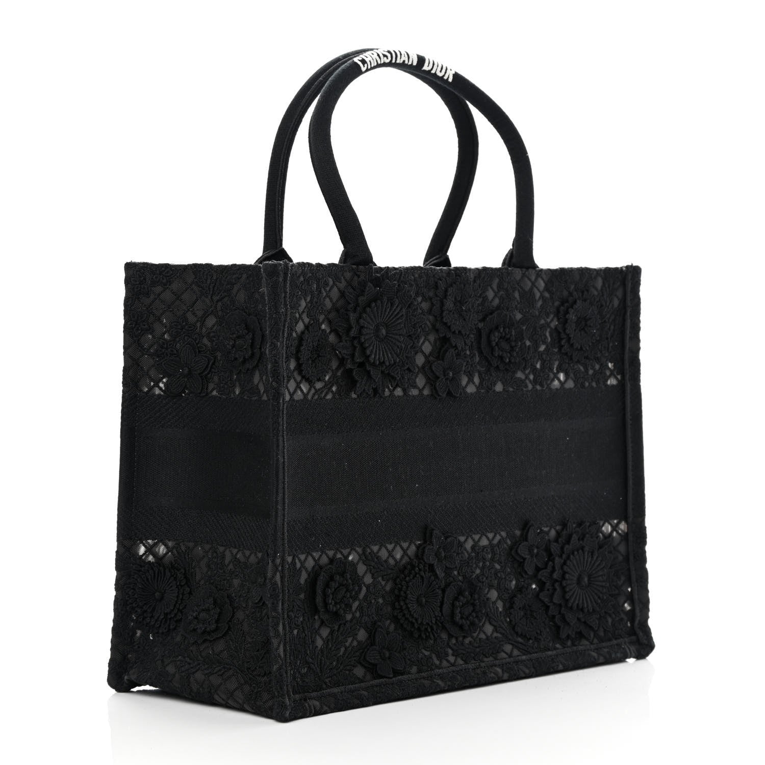 Christian Dior Embroidered D-Lace Medium Book Tote Black