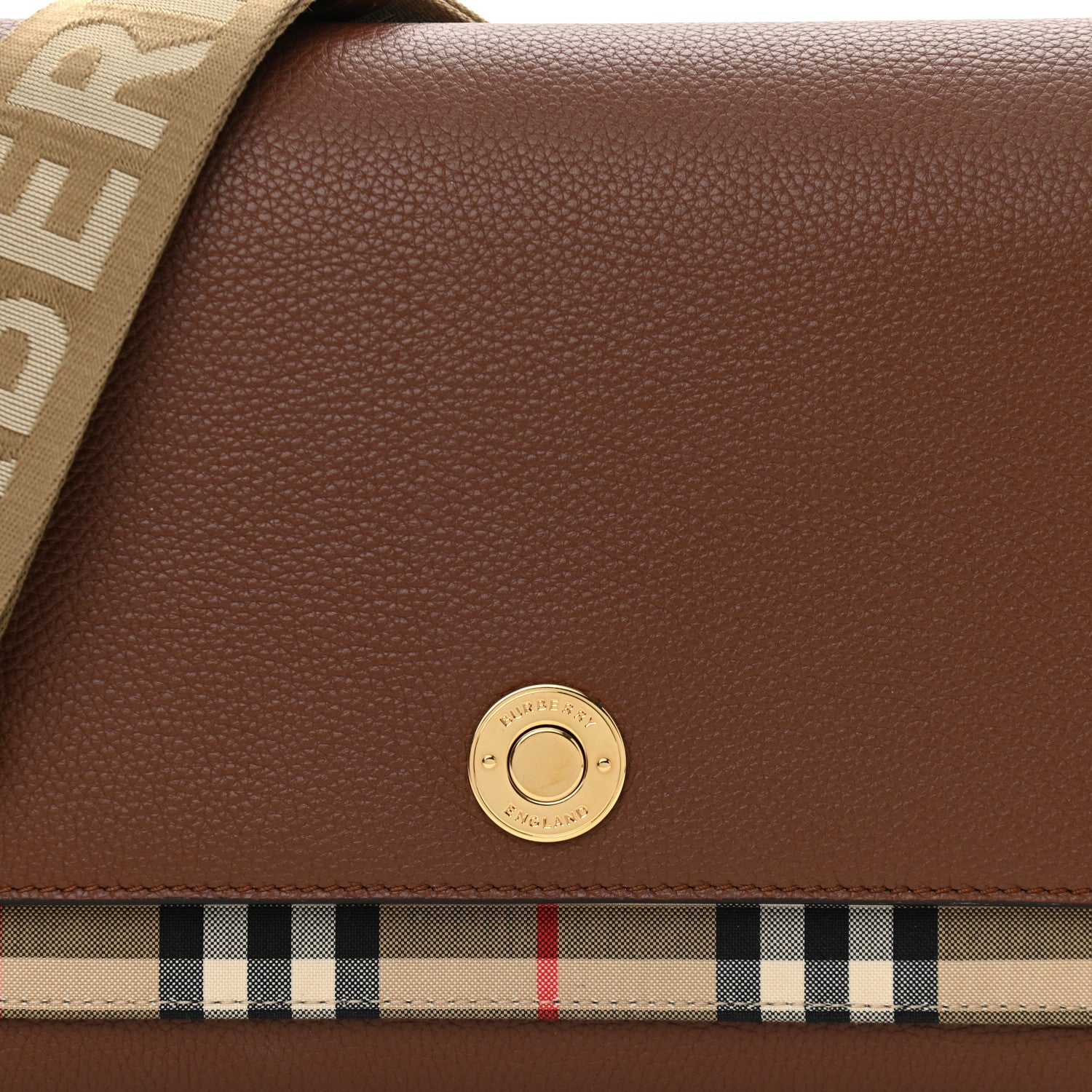 Burberry Calfskin Vintage Check Note Crossbody Bag Tan 7 of 11