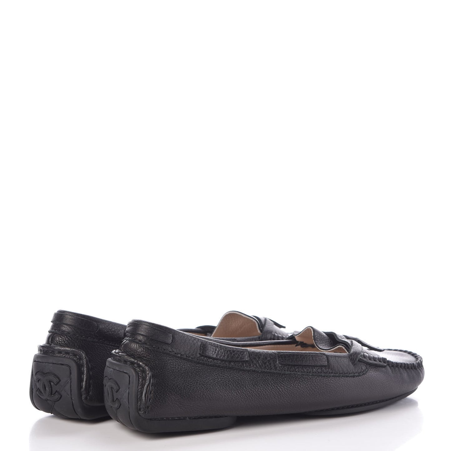 Calfskin Stitched CC Mocassin Loafers 39.5 Black