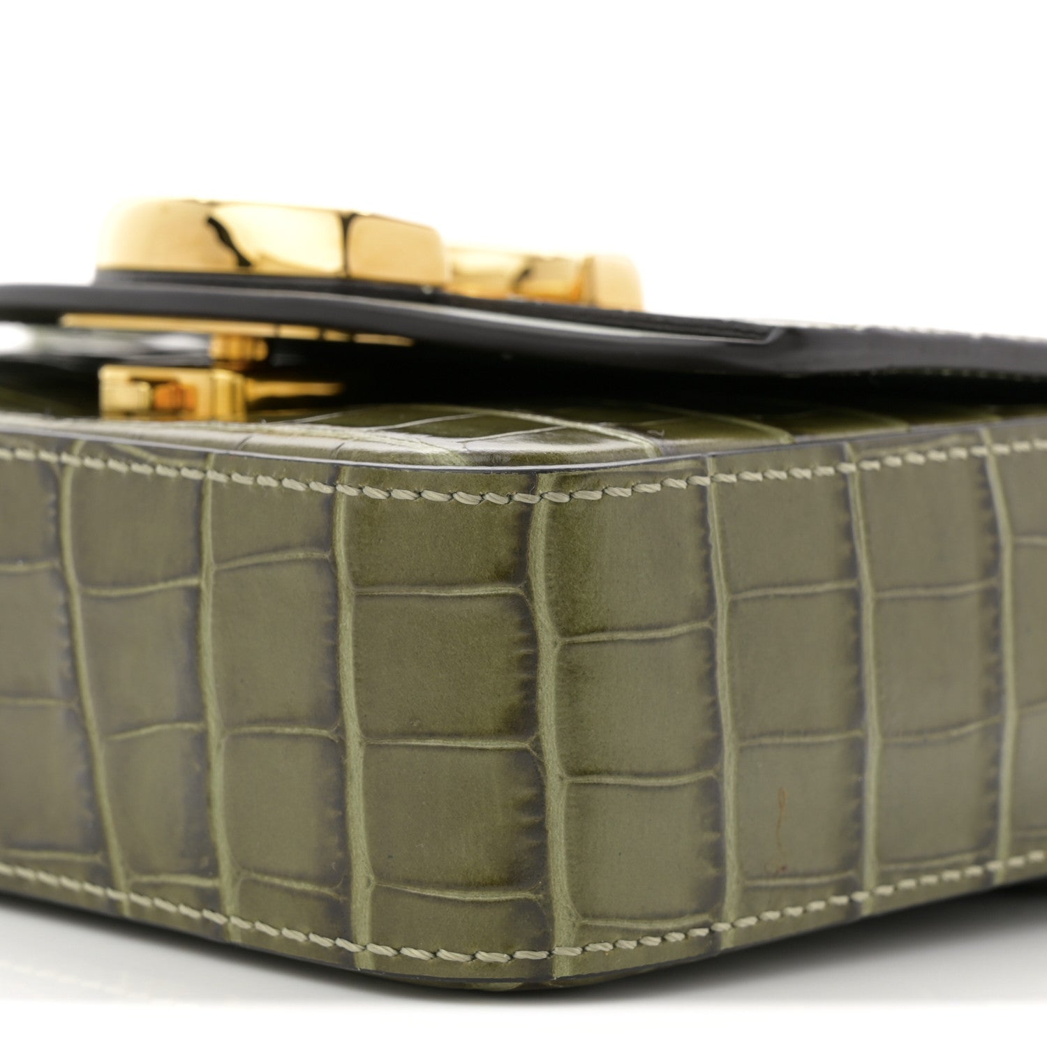 Chloe Calfskin Crocodile Embossed Mini C Double Carry Misty Forest