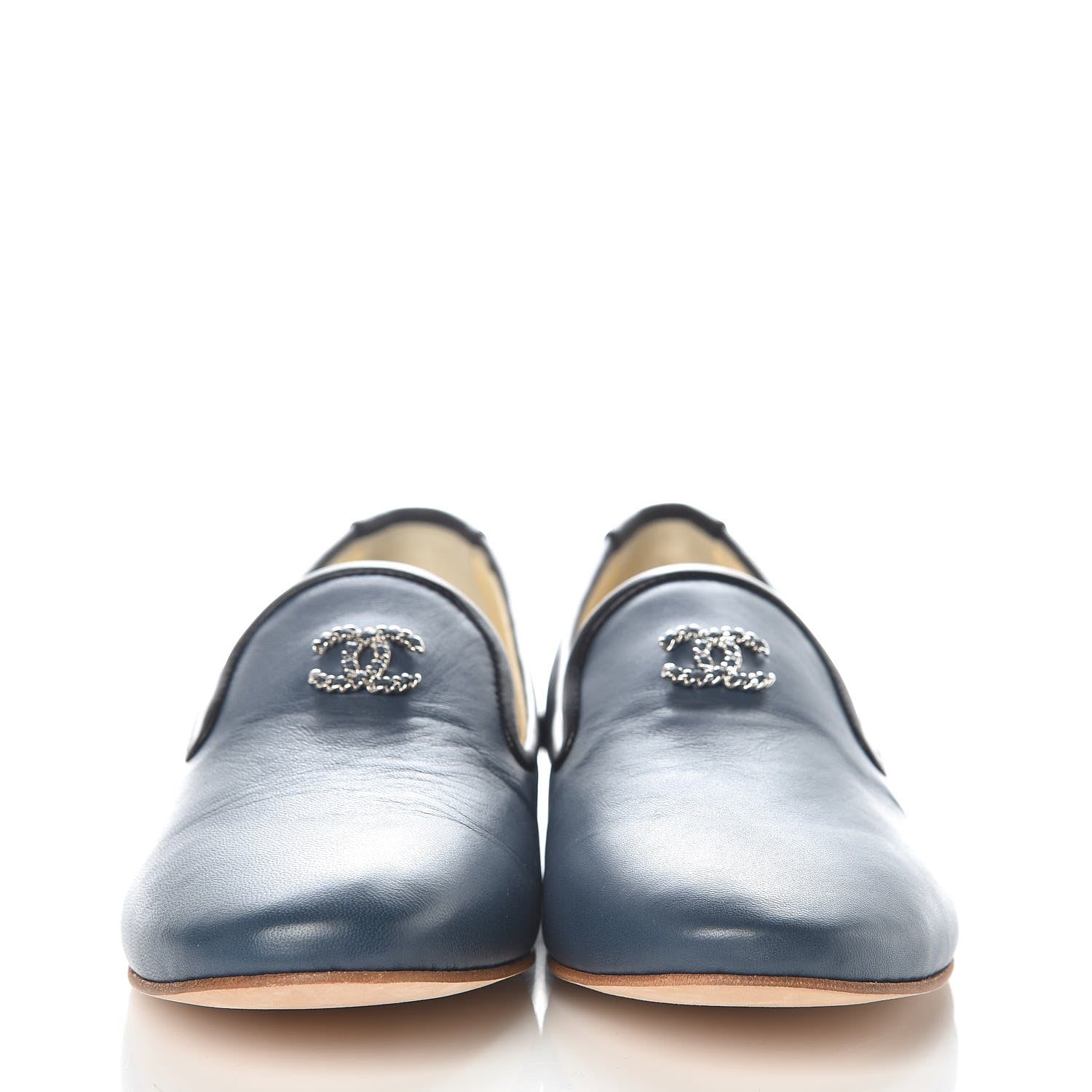 Chanel Lambskin CC Mocassin Loafers 38 Dark Blue 2 of 9