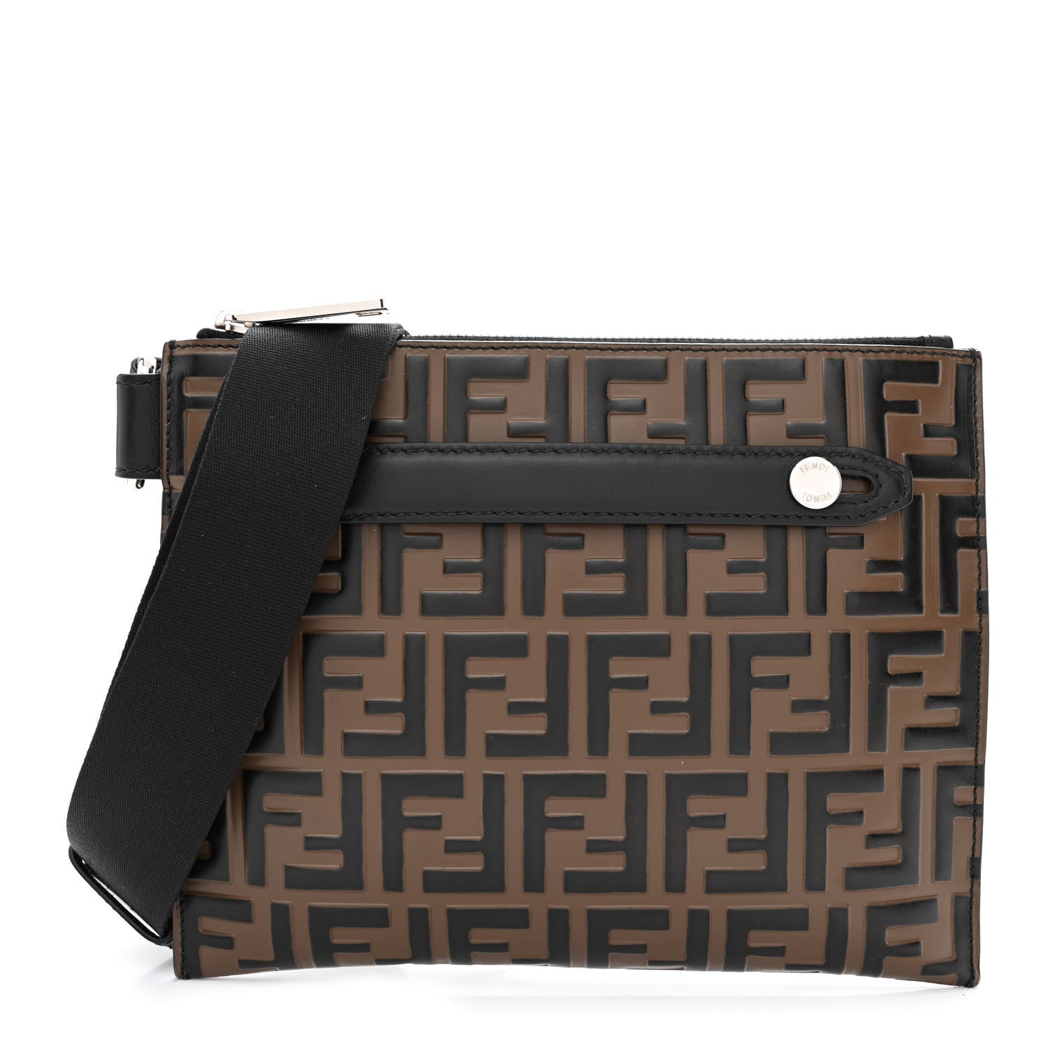 Fendi Vitello Century Bi-Color FF 1974 Embossed Messenger Maya Black 1 of 11