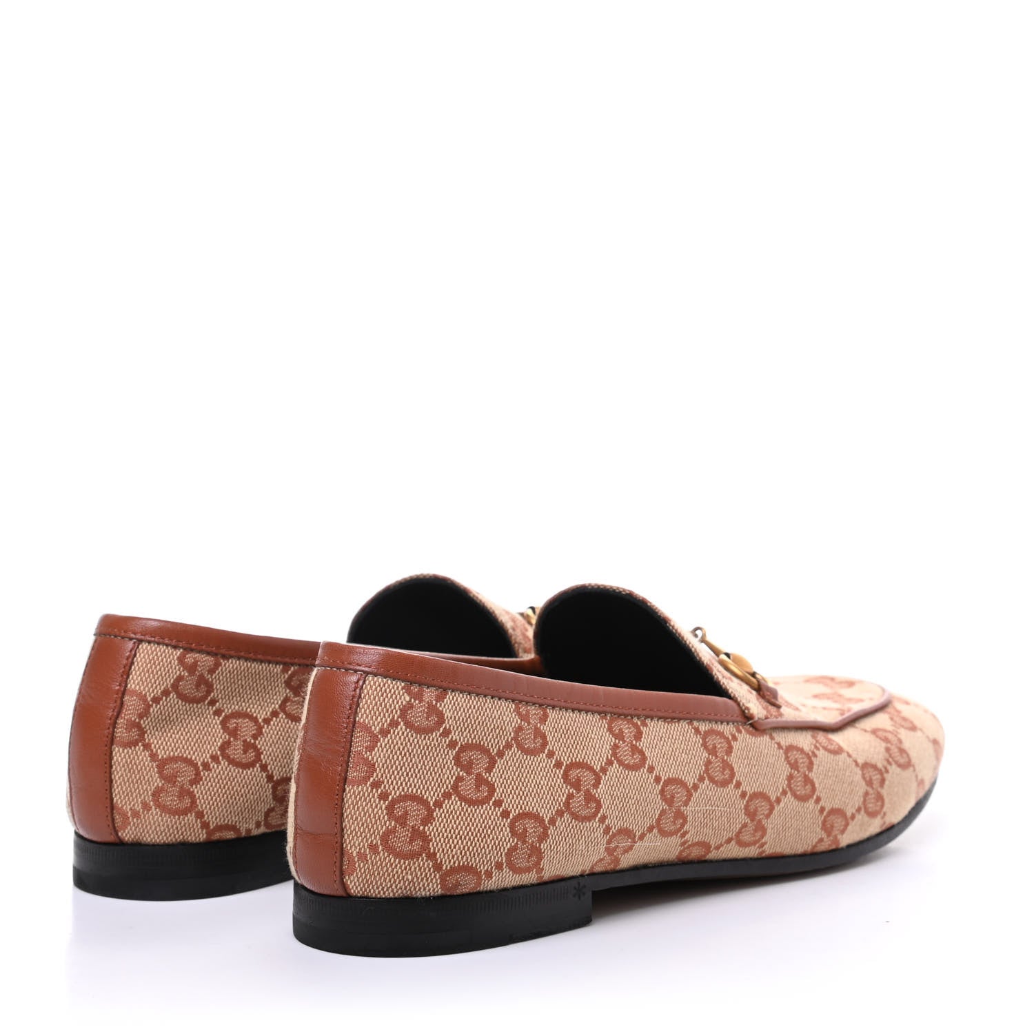 Gucci Canvas GG Monogram Horsebit Womens Jordaan Loafers 38 Beige Ruggine Rust 4 of 12