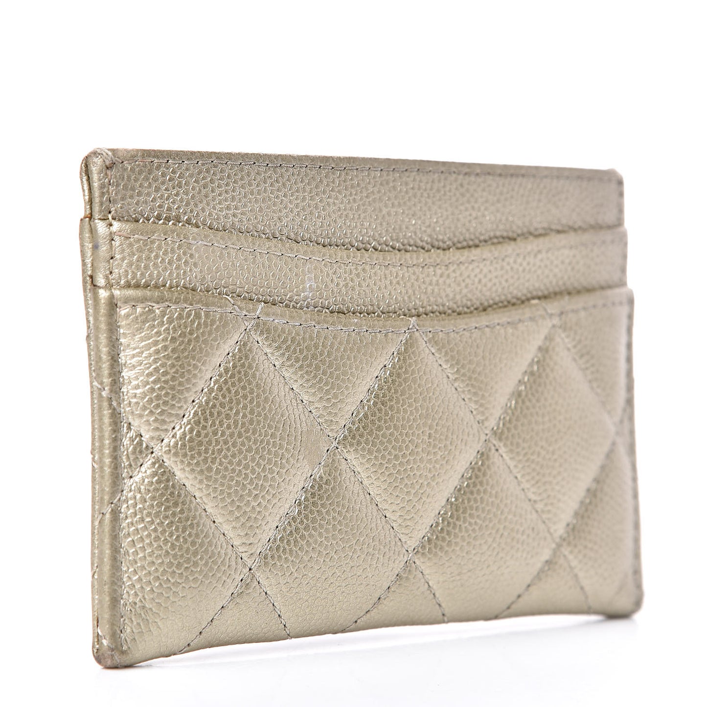 Metallic Caviar Quilted Card Holder Light Gold