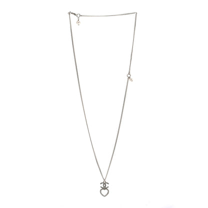 Chanel Crystal CC Heart Drop Chain Necklace Silver 3 of 6