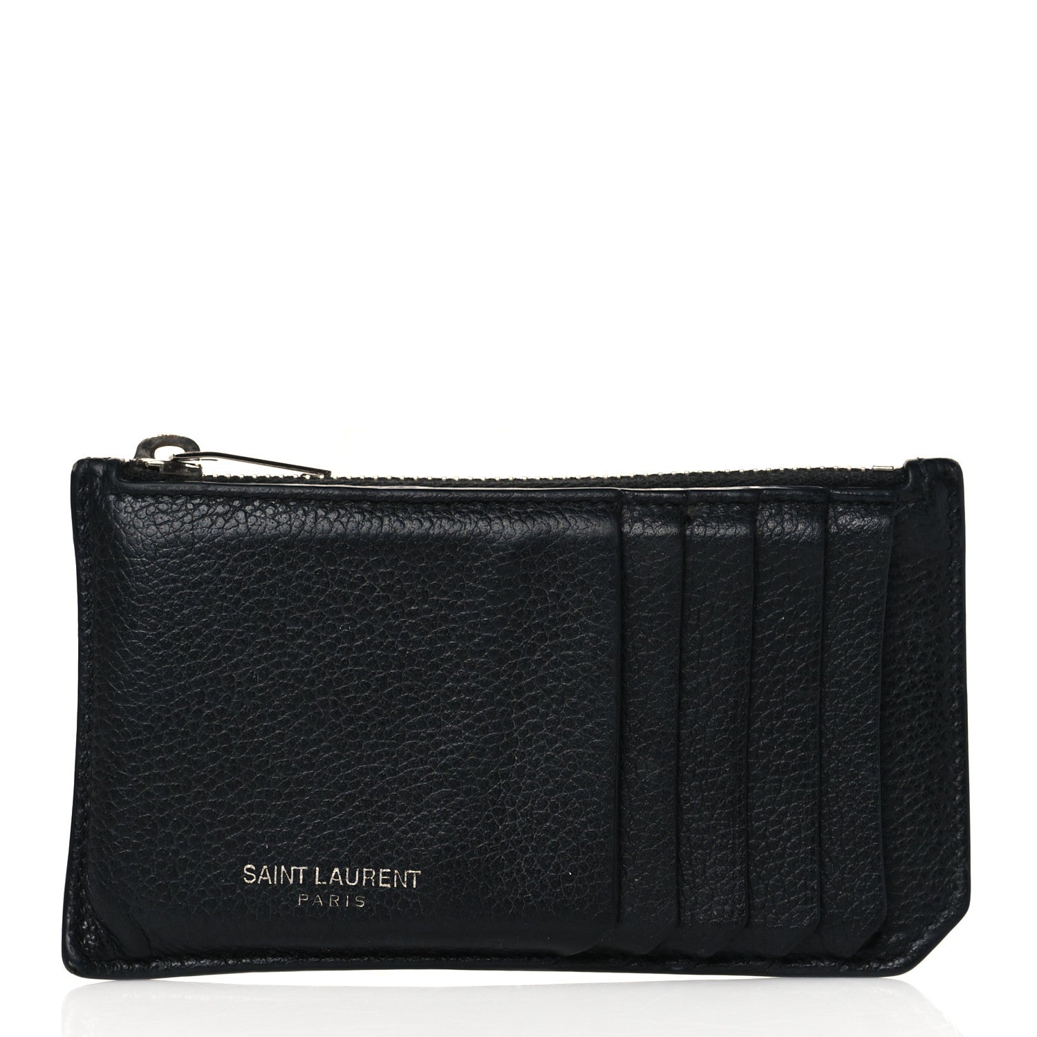 Saint Laurent Grained Calfskin 5 Fragments Zip Pouch Card Holder Black 1 of 7
