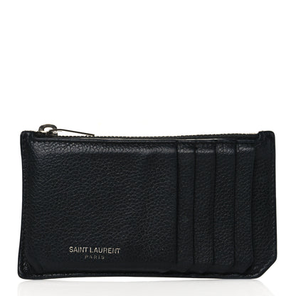 Saint Laurent Grained Calfskin 5 Fragments Zip Pouch Card Holder Black 1 of 7