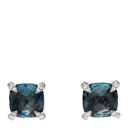 David Yurman Sterling Silver Diamond Hampton Blue Topaz 9mm Chatelaine Earrings 1 of 4