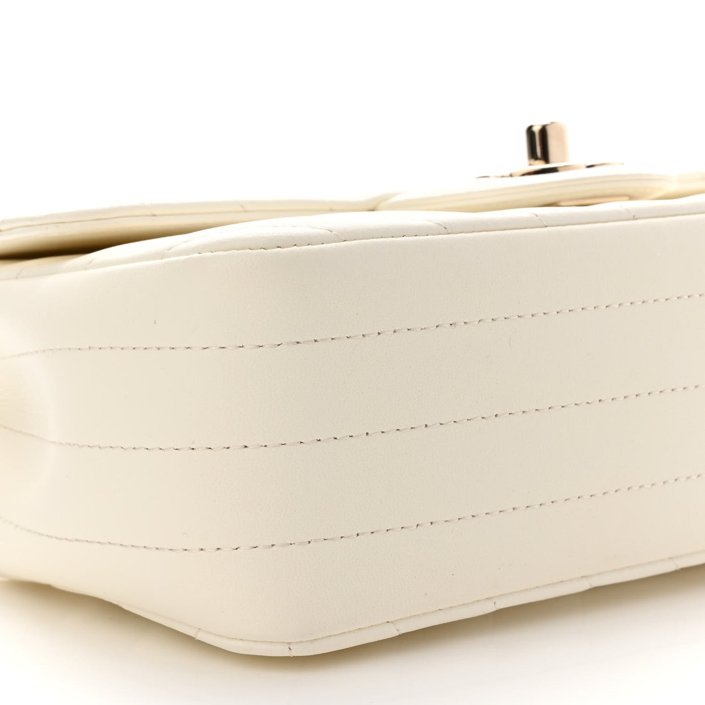 Lambskin Chevron Quilted Mini Rectangular Flap White