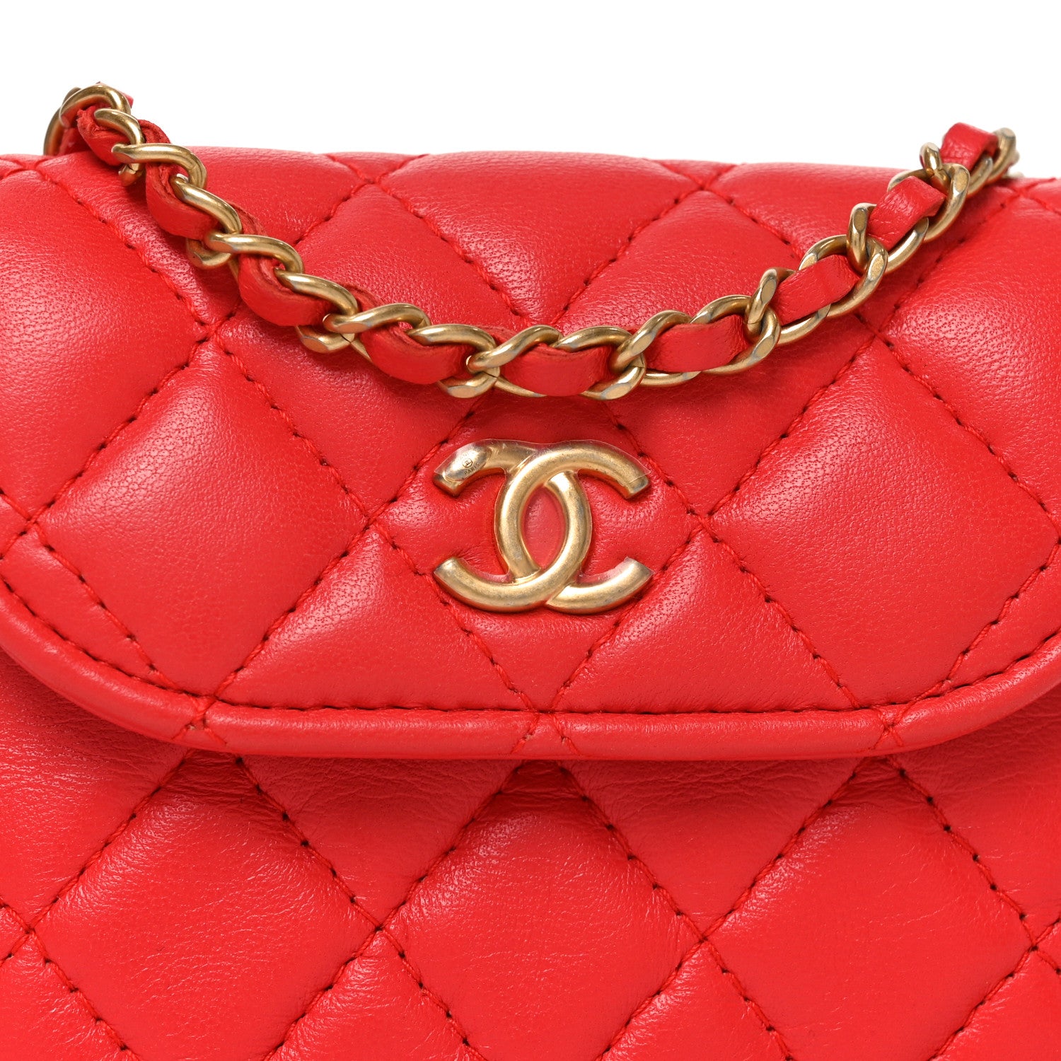 ★シャネルCHANEL Chanel Lambskin Quilted Pearl Crush Waist Bag Red 1864725