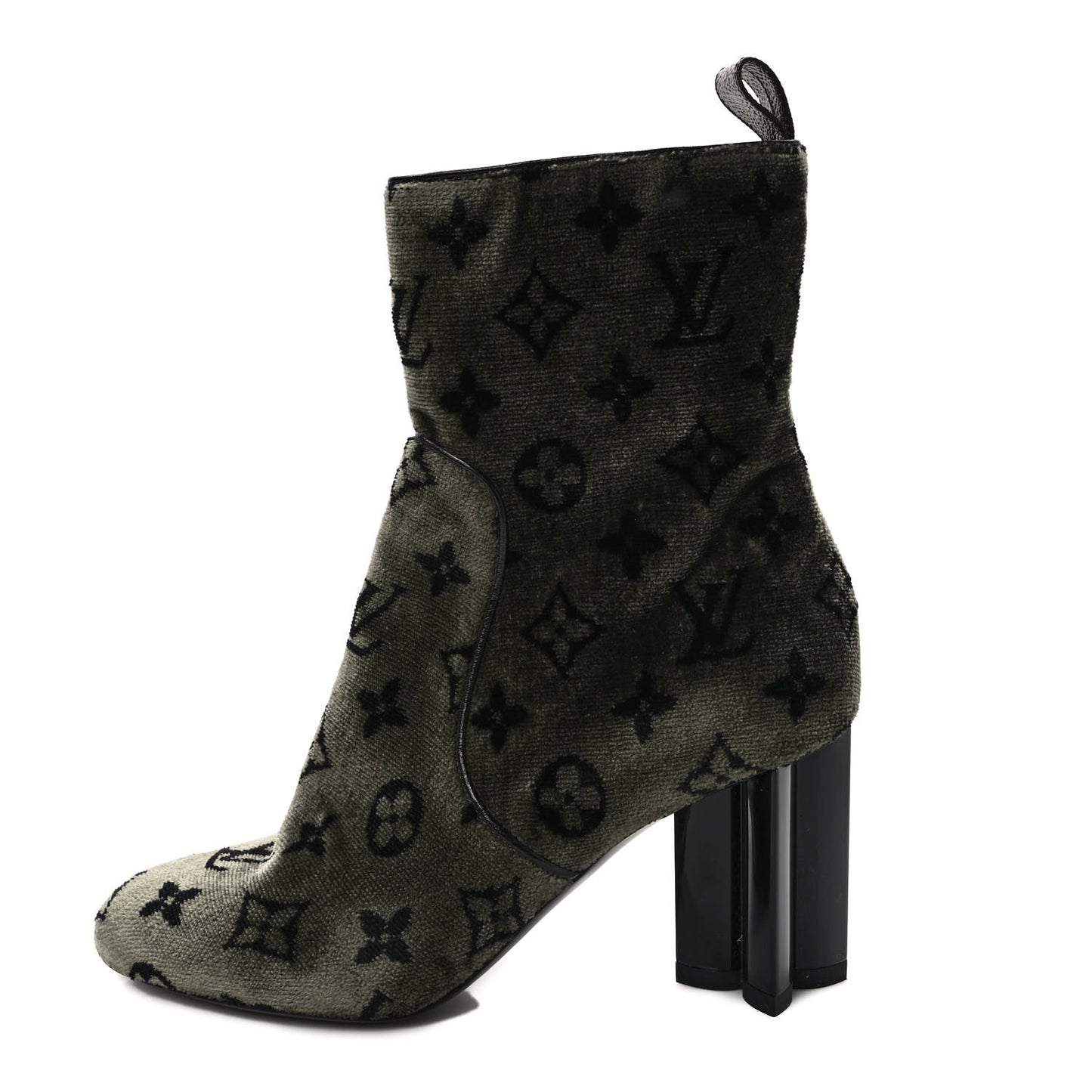 Velvet Monogram Silhouette Ankle Boots 37 Black Green