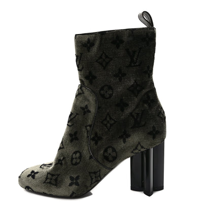 Louis Vuitton Velvet Monogram Silhouette Ankle Boots 37 Black Green 1 of 8