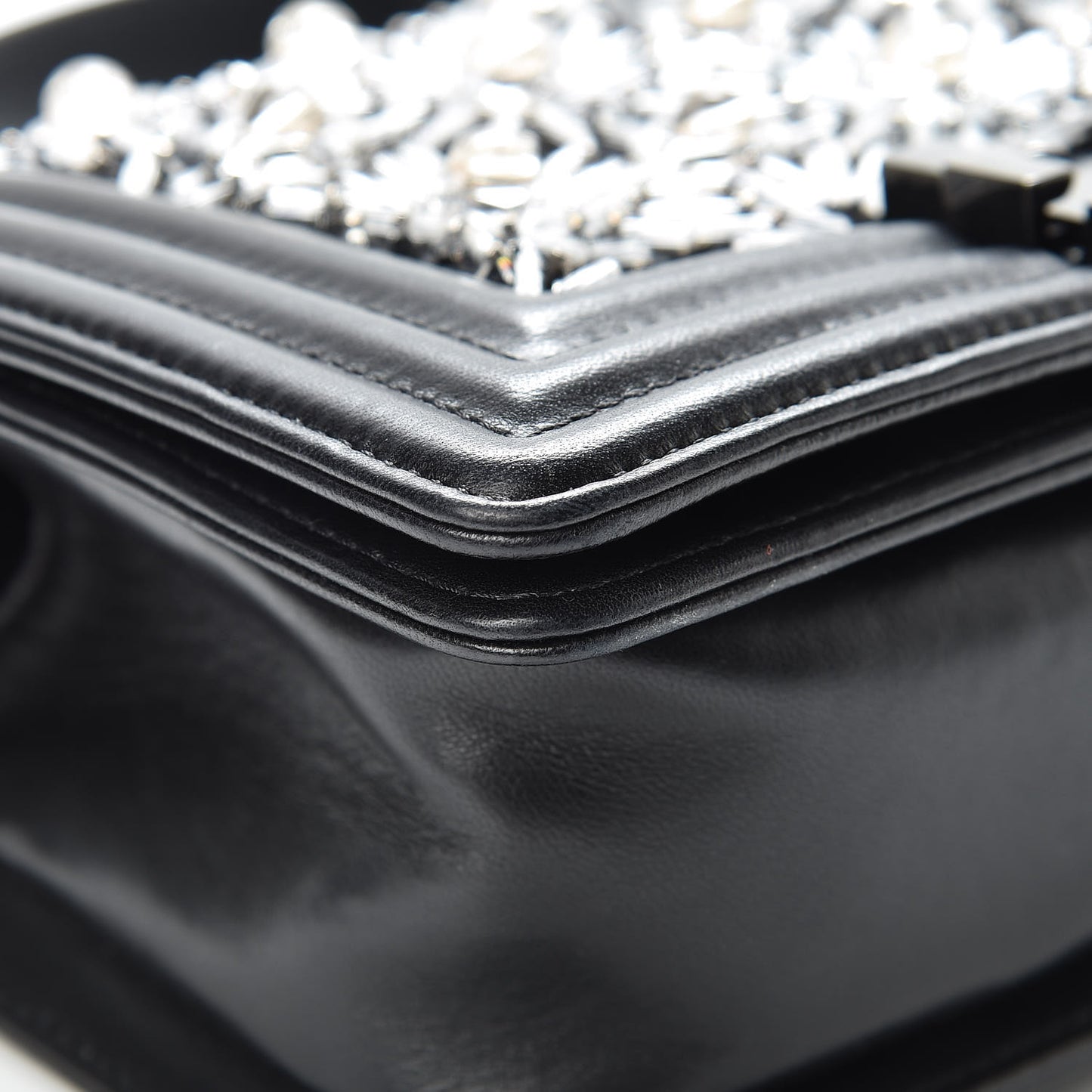 Lambskin Satin LED Metal Small Boy Flap Black
