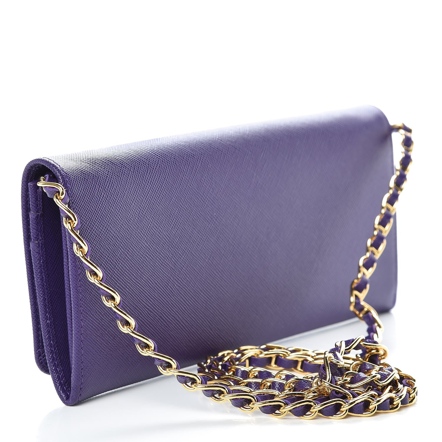 Prada Saffiano Metal Oro Chain Wallet Viola 3 of 11