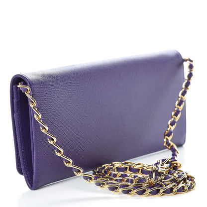 Prada Saffiano Metal Oro Chain Wallet Viola 3 of 11