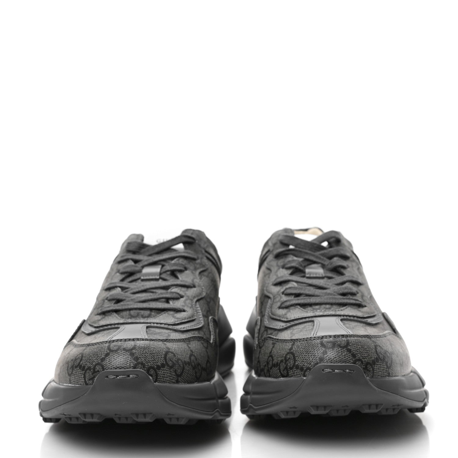 Gucci GG Supreme Monogram Apollo Calfskin Mens Rhyton Sneakers 9 Grey Black Graphite Grey 2 of 8