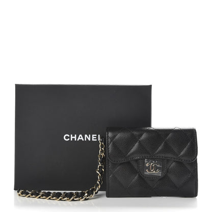 Chanel Caviar Quilted Flap Card Holder Chain Wristlet Black 9 of 9