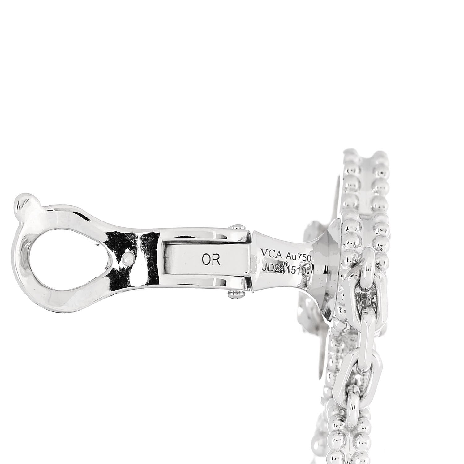Van Cleef & Arpels 18K White Gold Mother of Pearl Chalcedony 3 Motifs Magic Alhambra Earrings 4 of 5