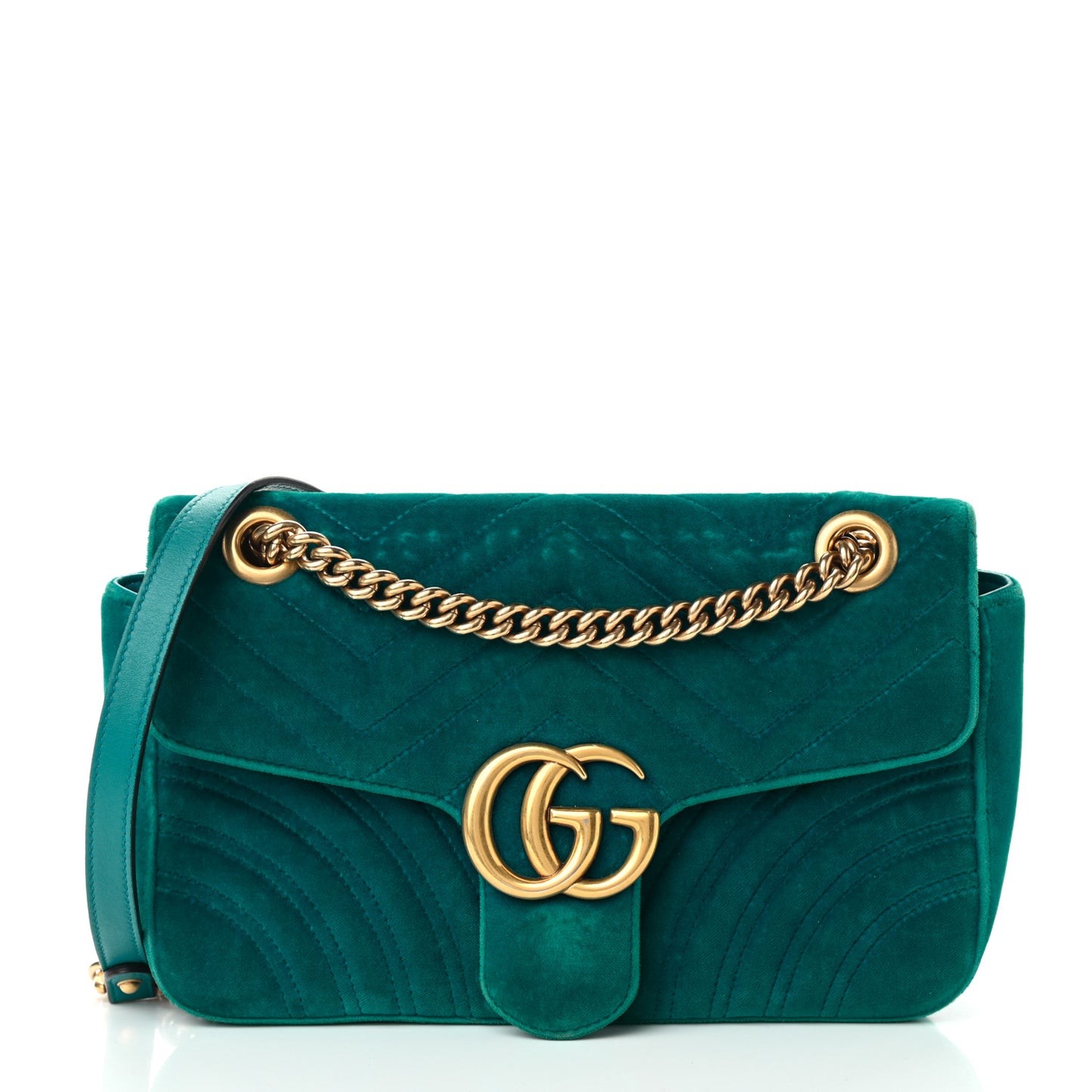 Velvet Matelasse Small GG Marmont Shoulder Bag Pavone Cyan