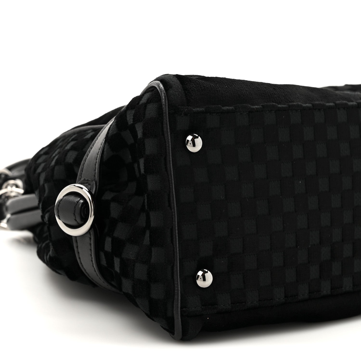 Chanel Velvet Checkered Kiss Lock Shoulder Bag Black 1759851