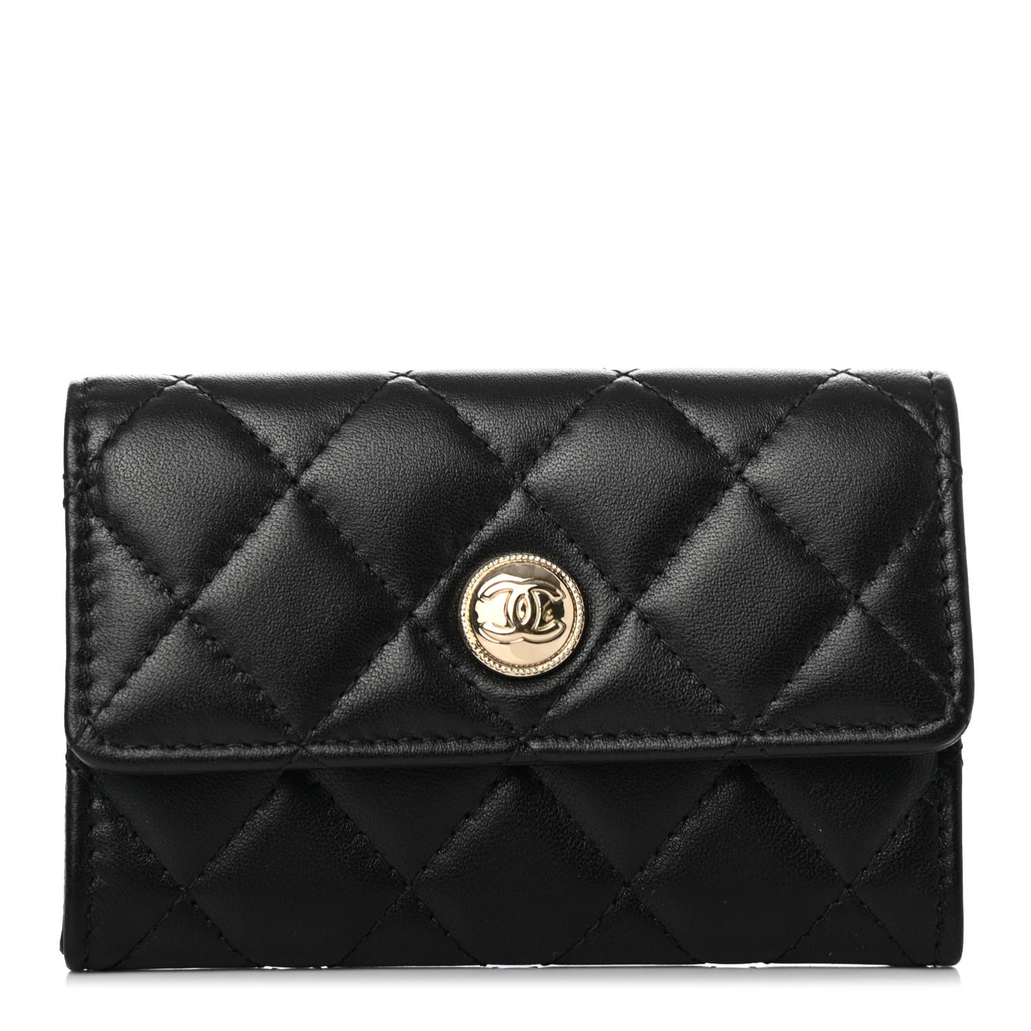 Chanel Lambskin Quilted CC Button Flap Card Holder Black 1 of 4