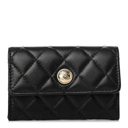 Chanel Lambskin Quilted CC Button Flap Card Holder Black 1 of 4