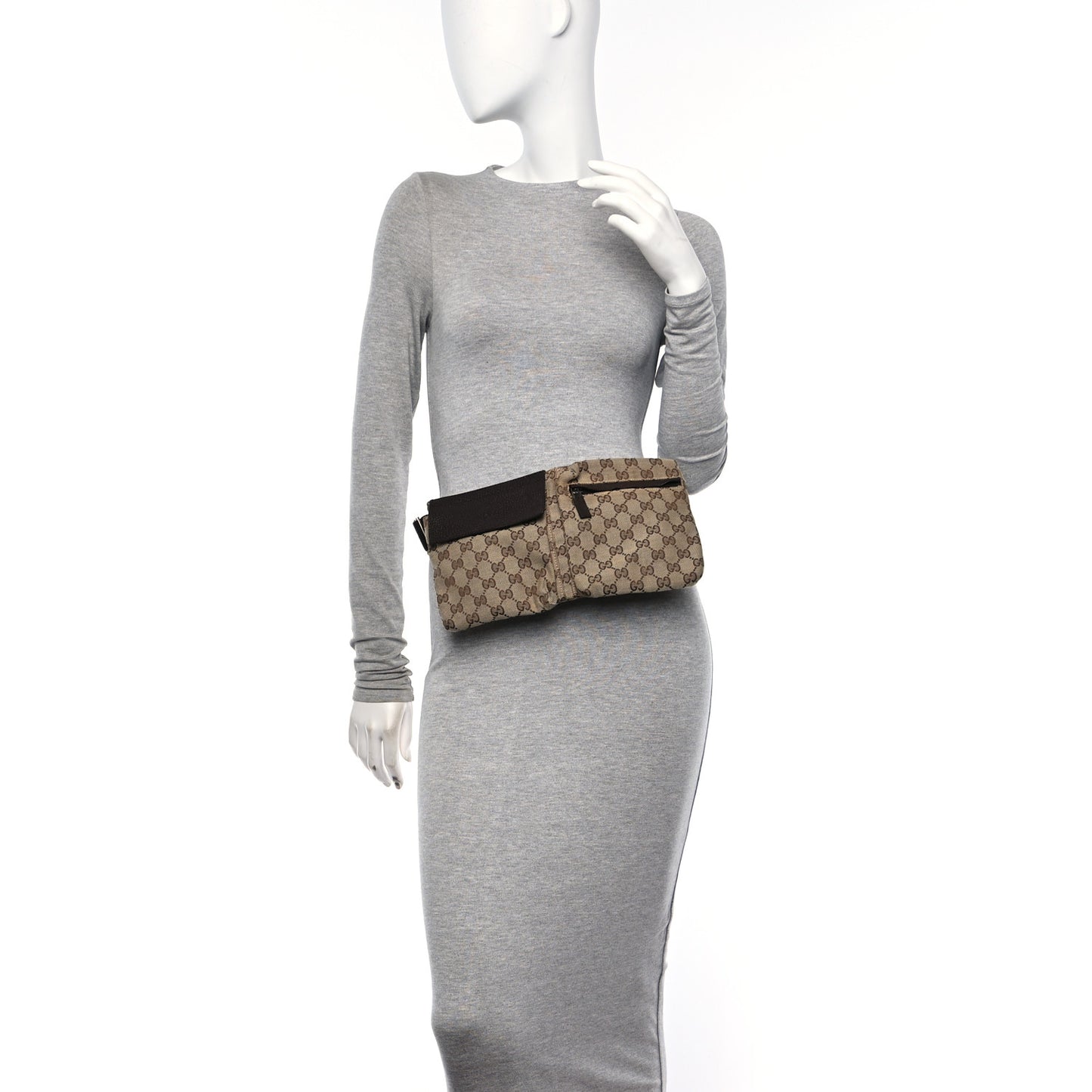 GG Monogram Double Pocket Belt Bag Dark Brown