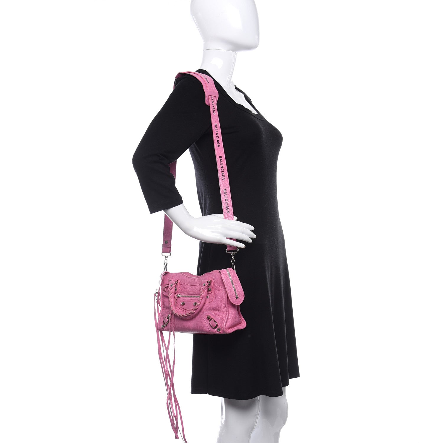 Balenciaga Agneau Arena Classic Silver Hardware Mini City Logo Strap Baby Pink Black 2 of 9