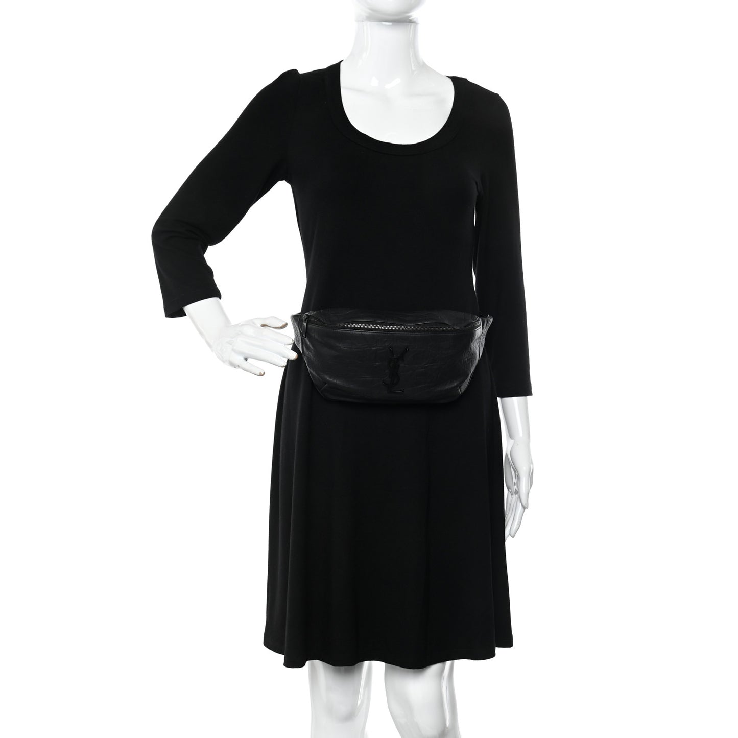 Calfskin Crocodile Embossed Monogram Belt Bag Black