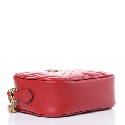 Gucci Calfskin Matelasse Mini GG Marmont Chain Shoulder Bag Hibiscus Red 4 of 11