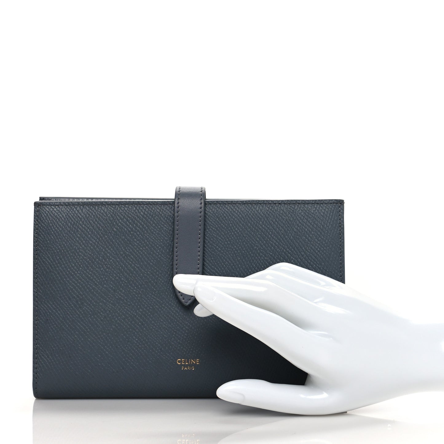 Grained Calfskin Large Multifunction Strap Wallet Medium Grey