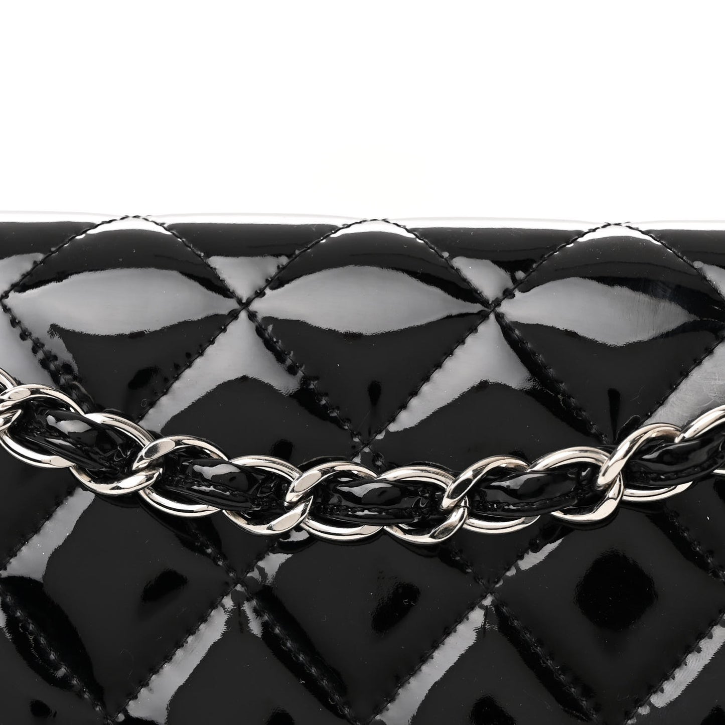 Patent Quilted Jumbo Double Flap Black