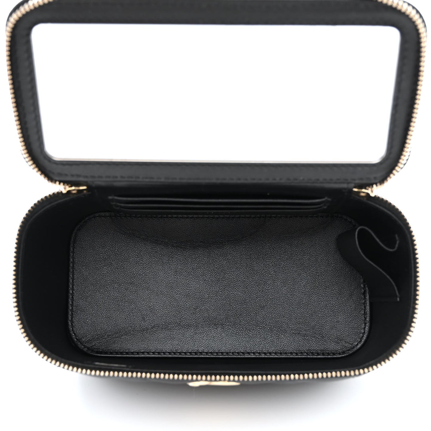 Lambskin Quilted Small Charming Top Handle Vanity Case With Chain Black