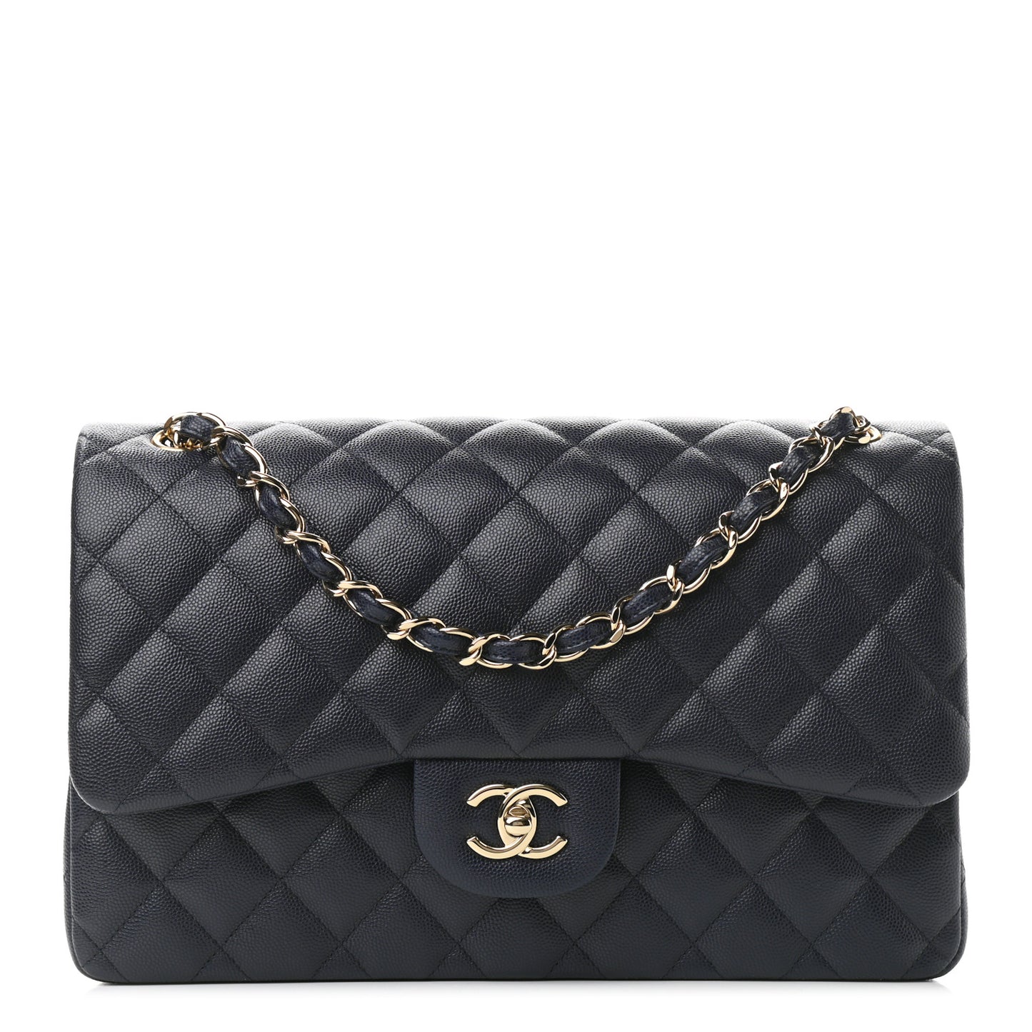 Caviar Quilted Jumbo Double Flap Navy Blue