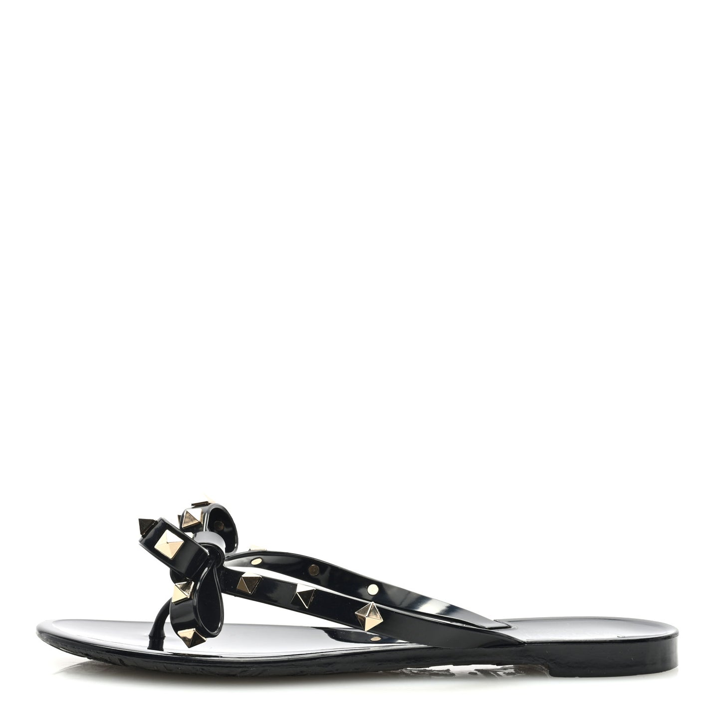 PVC Jelly Rockstud Bow Thong Sandals 37 Black
