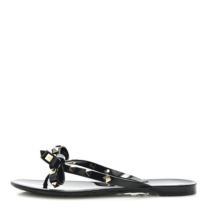 Valentino Garavani PVC Jelly Rockstud Bow Thong Sandals 37 Black 1 of 7