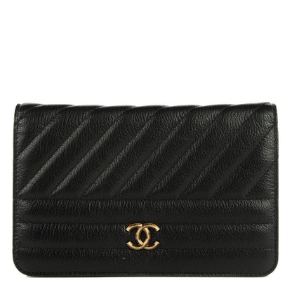 Chanel Goatskin Diagonal Quilted Wallet On Chain WOC Black 1 of 8