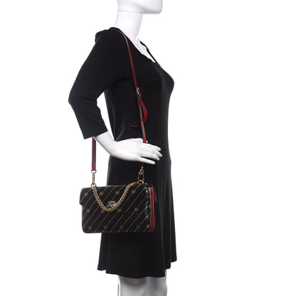 Gucci Calfskin Diagonal GG Medium Thiara Double Envelope Shoulder Bag Black Red 2 of 12